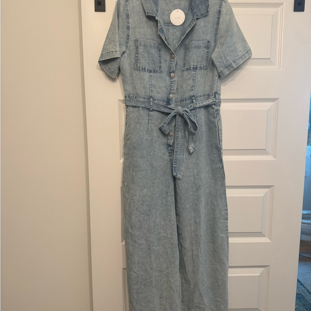 Denim Jumpsuit with Belt